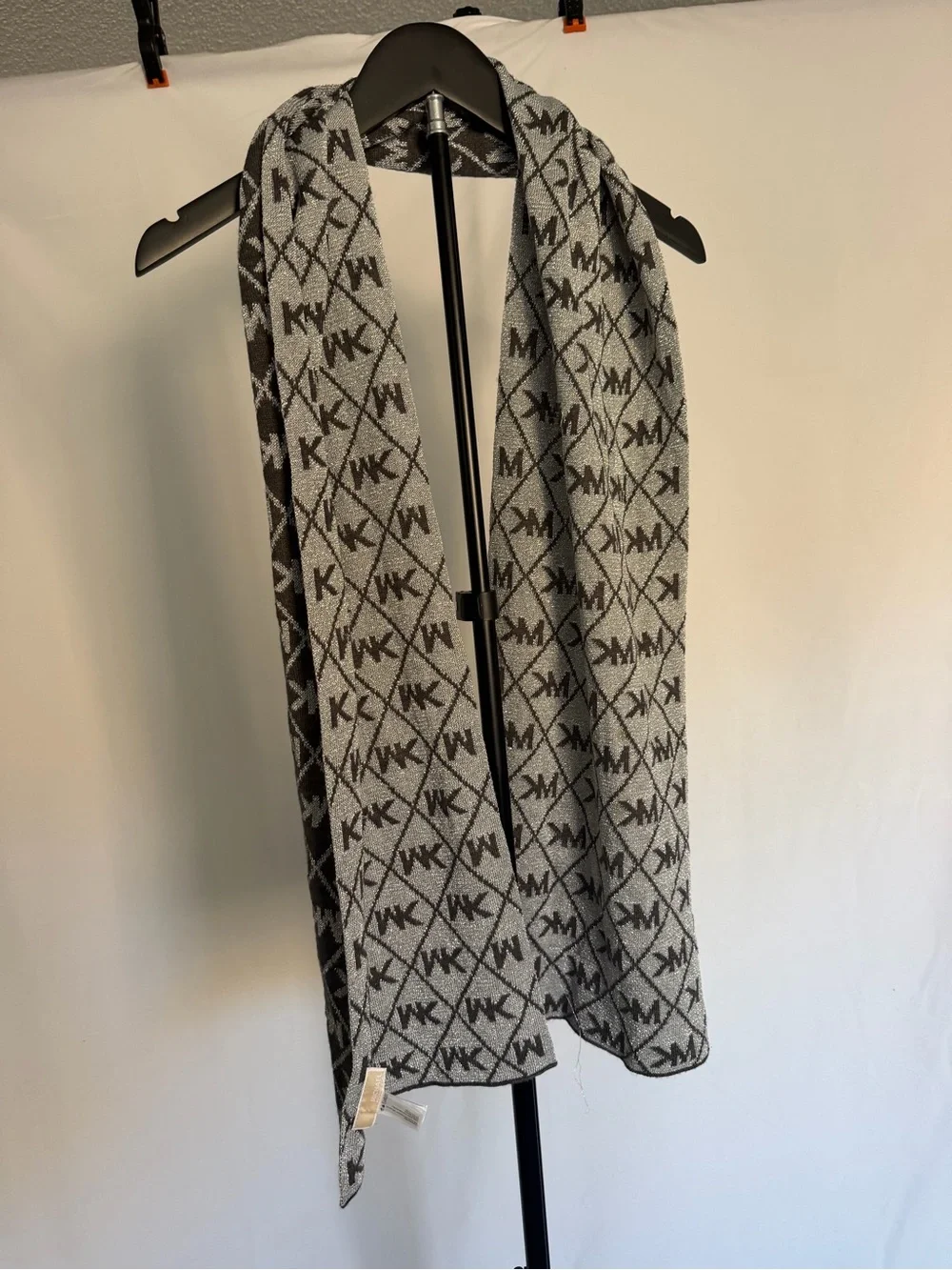 Michael Kors Black and White MK Logo Knit Scarf